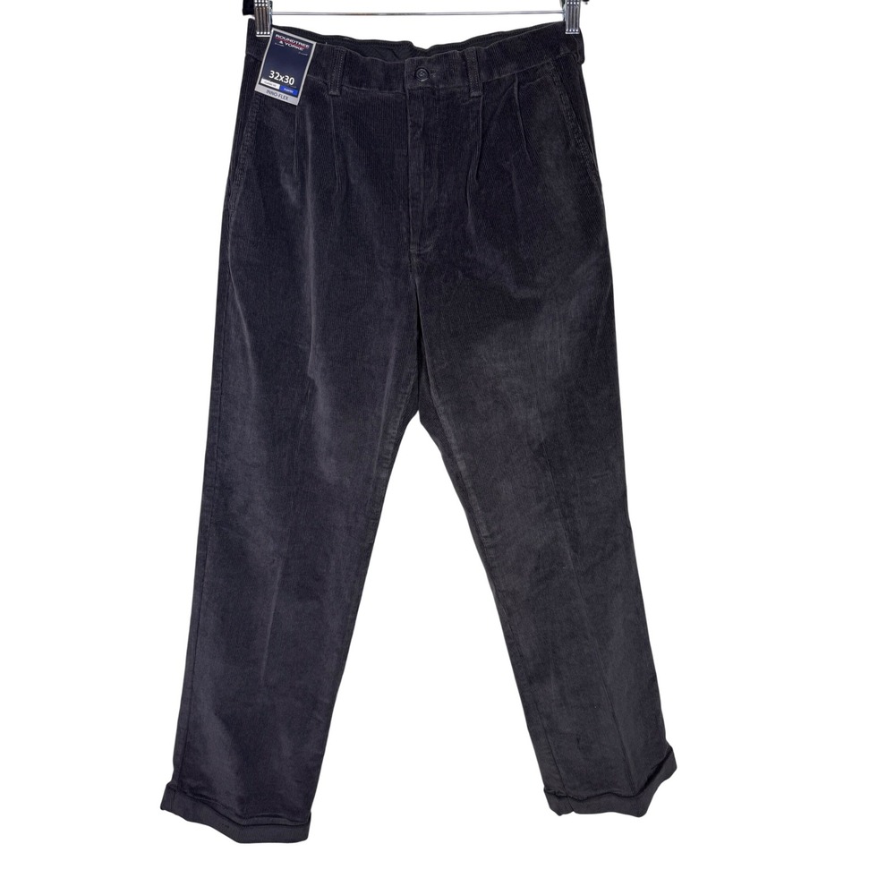 Roundtree & Yorke Corduroy Pant 32x30 Gray Inno-Flex Pleated Stretch NWT Classic